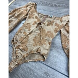 EI The Label Women's Off The Shoulder Bohemian Balloon Sleeve Bodysuit Browns XS